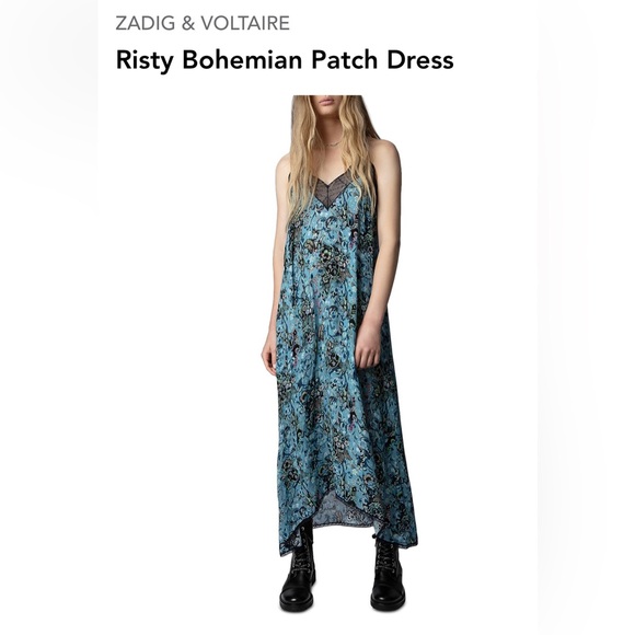 Zadig & Voltaire Small Ristyl gothic print Georgette Slip DressNavy - Pristine - Picture 4 of 7